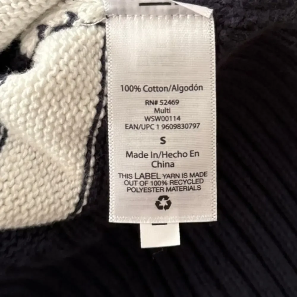 FREE ASSEMBLY 100% Cotton Navy Cream Striped Ribbed Turtleneck Sweater S Coastal - Picture 5 of 6